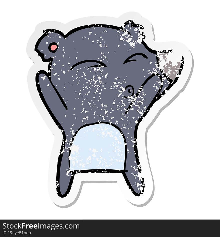 distressed sticker of a cartoon whistling bear