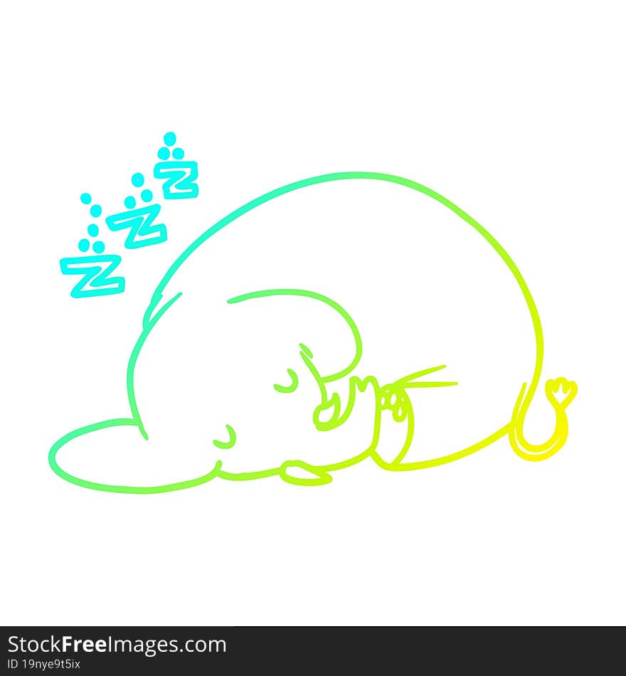 cold gradient line drawing cartoon sleeping elephant