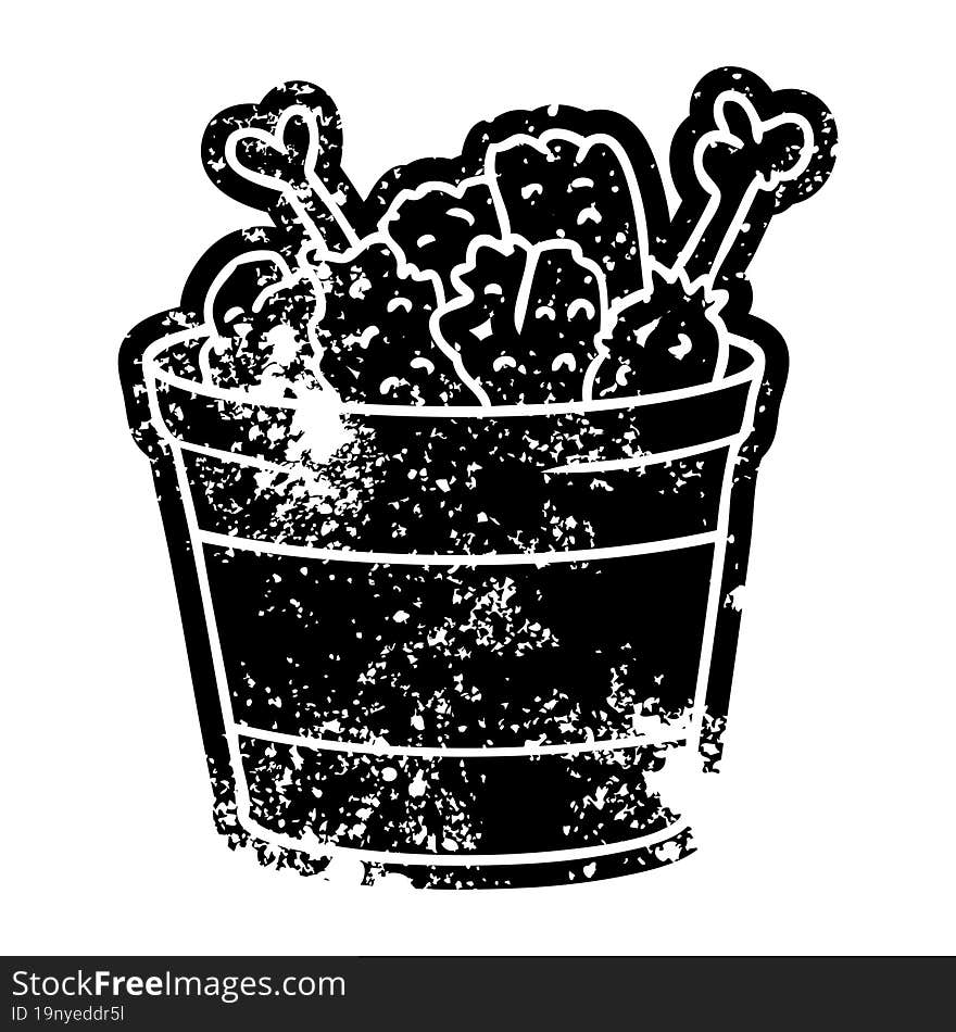 grunge icon drawing bucket of fried chicken