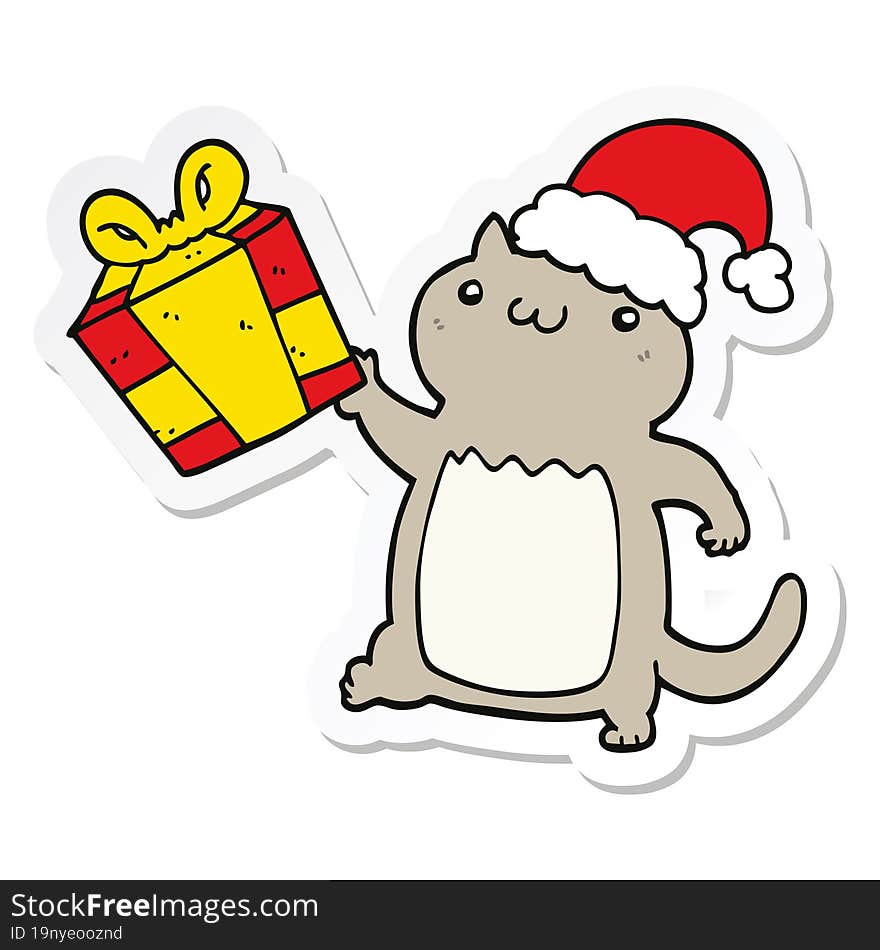 sticker of a cute cartoon christmas cat