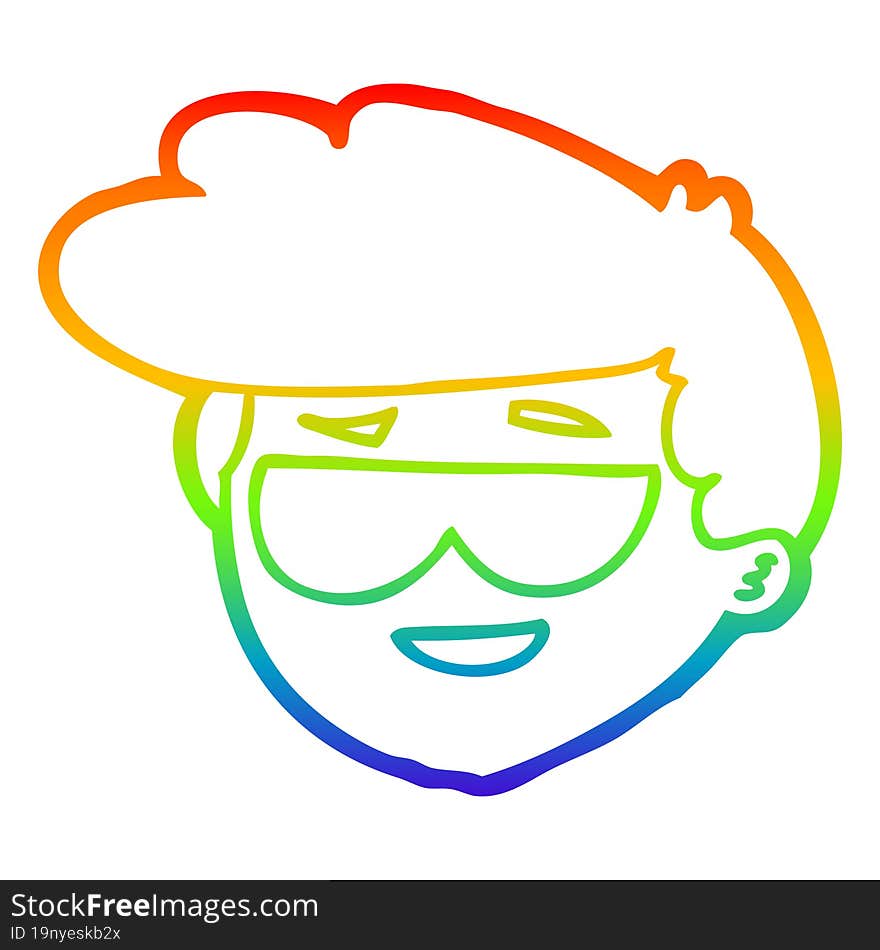 rainbow gradient line drawing cartoon boy wearing sunglasses