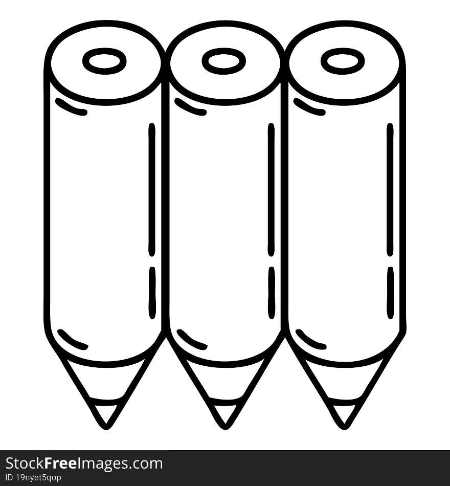 tattoo in black line style of a coloring pencils. tattoo in black line style of a coloring pencils