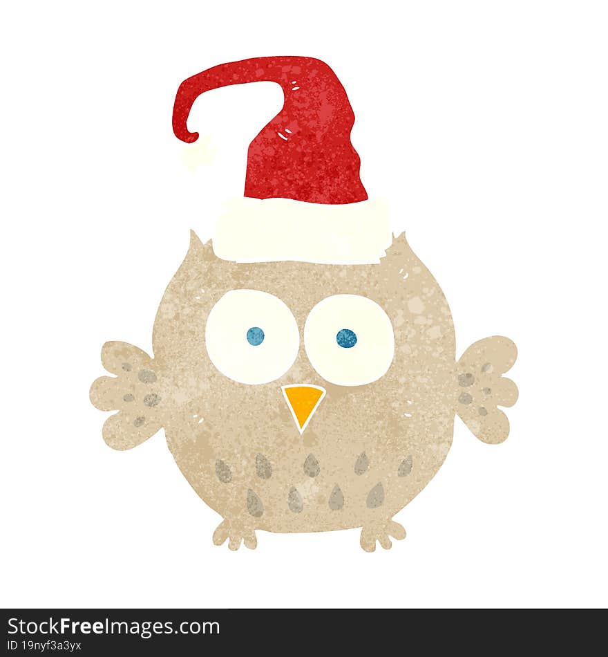 retro cartoon owl wearing christmas hat