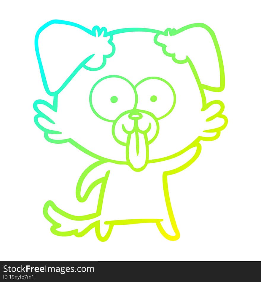 cold gradient line drawing cartoon dog with tongue sticking out