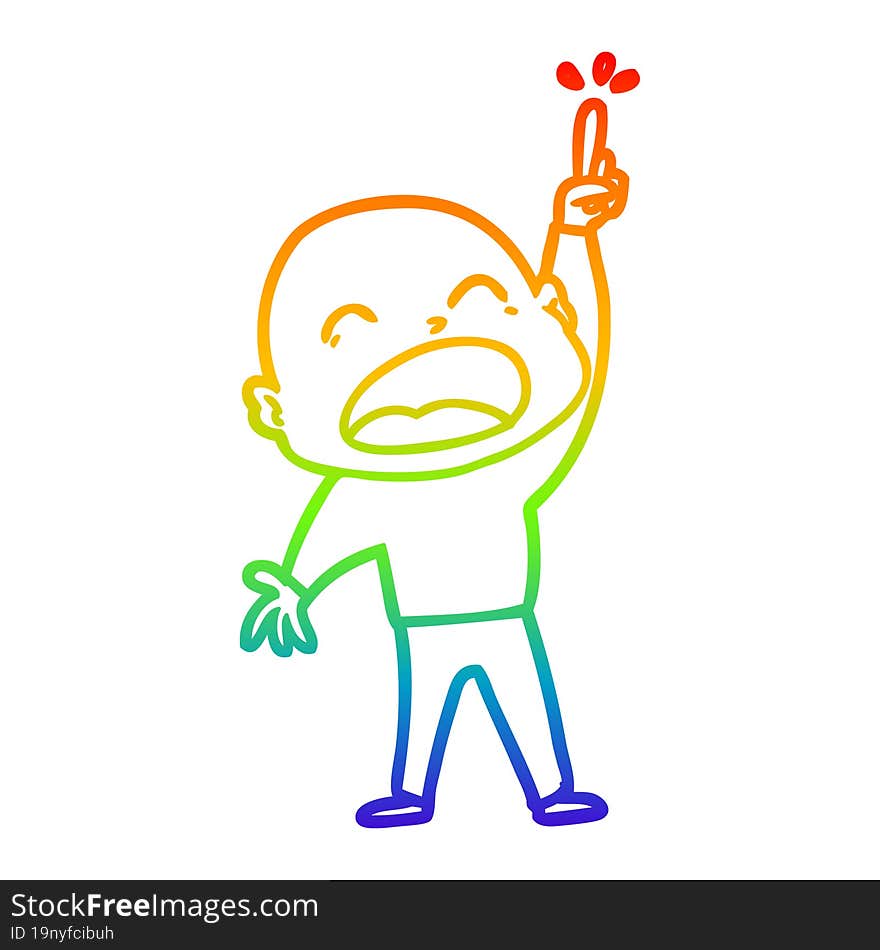 Rainbow Gradient Line Drawing Cartoon Shouting Bald Man