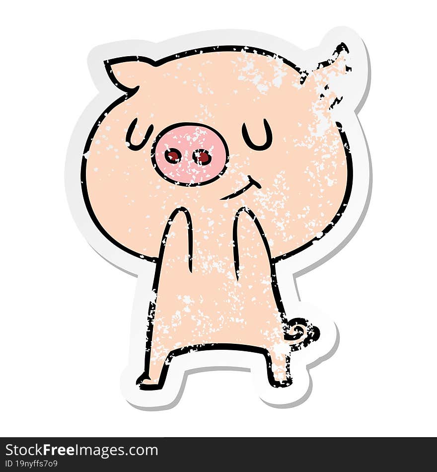 Distressed Sticker Of A Happy Cartoon Pig