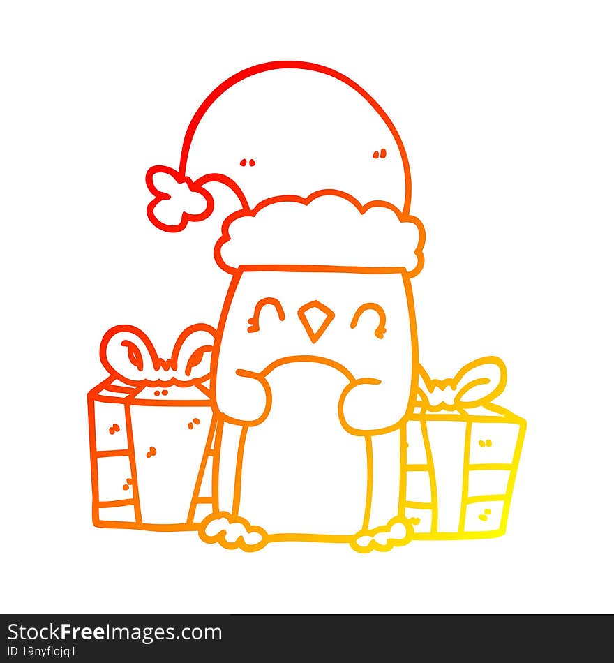 Warm Gradient Line Drawing Cute Christmas Penguin