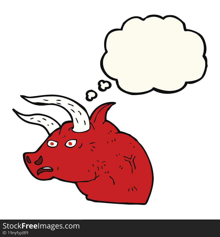 cartoon angry bull head with thought bubble