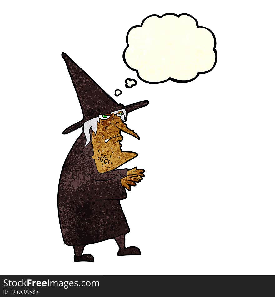 Cartoon Ugly Old Witch With Thought Bubble