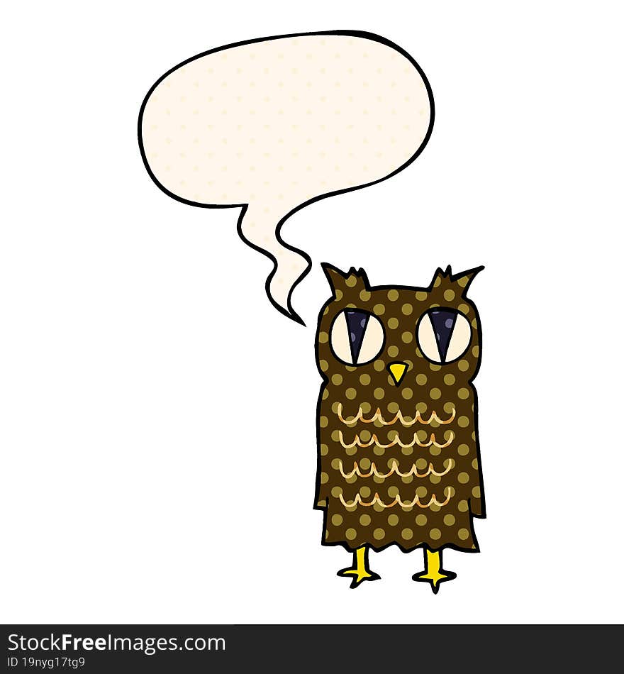 cartoon owl and speech bubble in comic book style