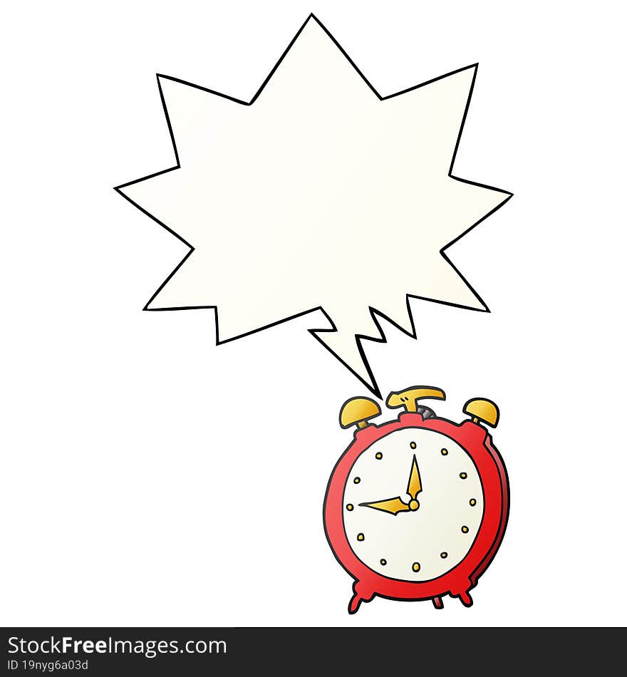 cartoon alarm clock and speech bubble in smooth gradient style