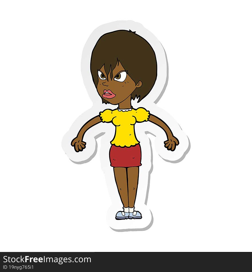 sticker of a cartoon annoyed woman