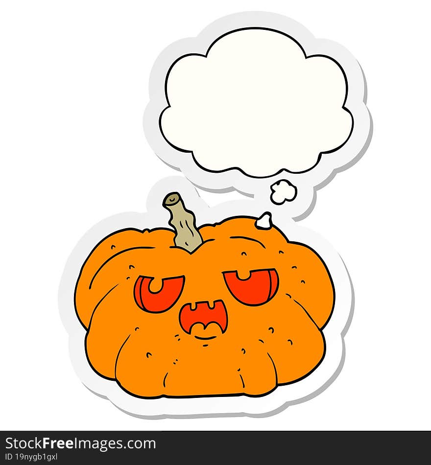 Cartoon Pumpkin And Thought Bubble As A Printed Sticker