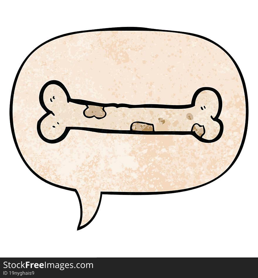 cartoon bone and speech bubble in retro texture style