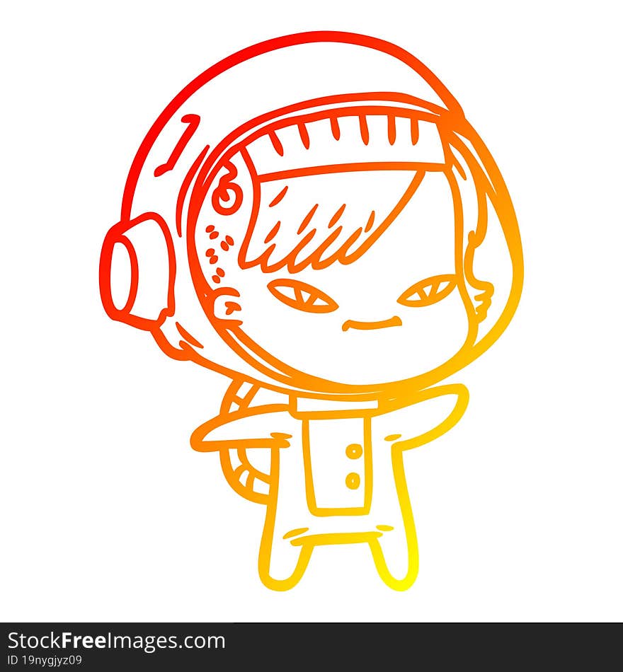 warm gradient line drawing of a cartoon astronaut woman