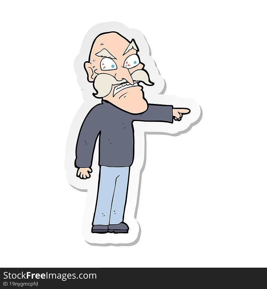 sticker of a cartoon furious old man