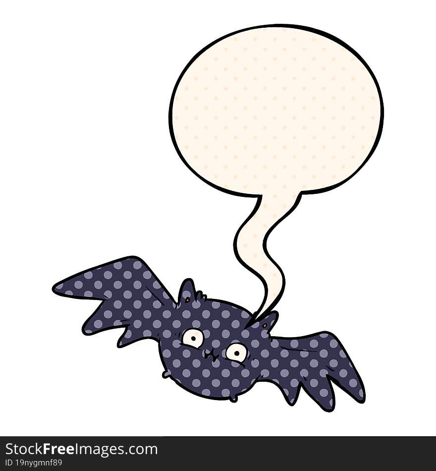 Cartoon Vampire Halloween Bat And Speech Bubble In Comic Book Style