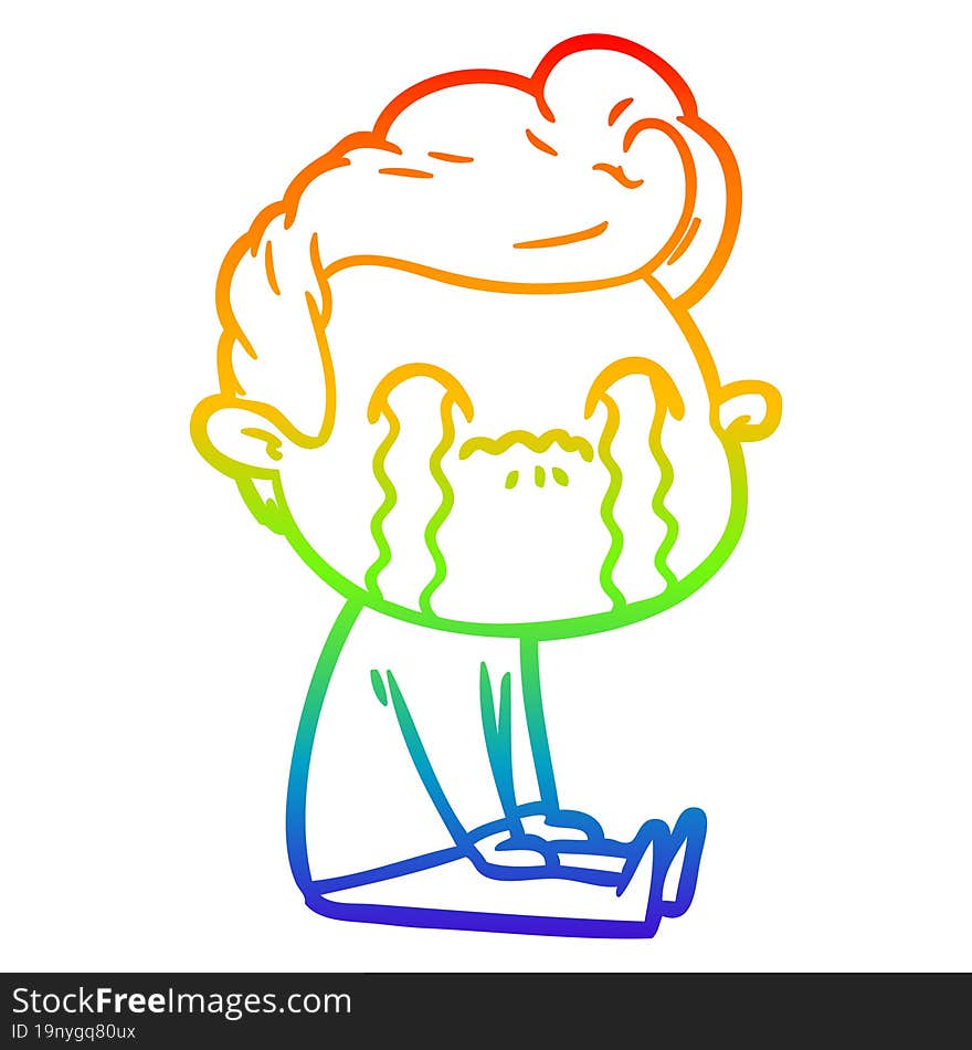 Rainbow Gradient Line Drawing Cartoon Man Crying