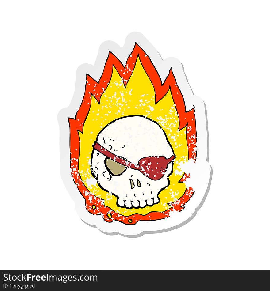 retro distressed sticker of a cartoon burning skull