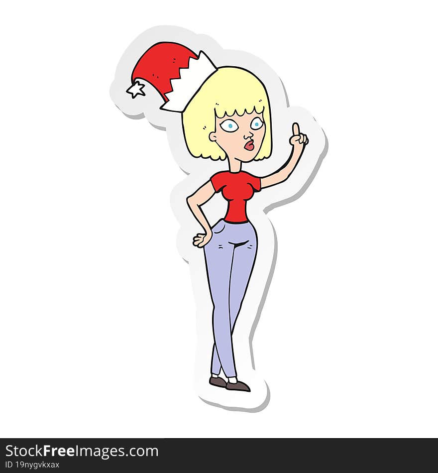 sticker of a cartoon woman wearing christmas hat