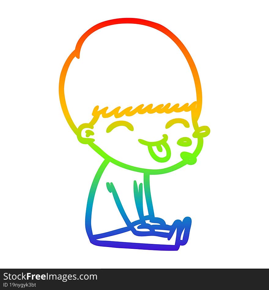 rainbow gradient line drawing of a cartoon boy sticking out tongue