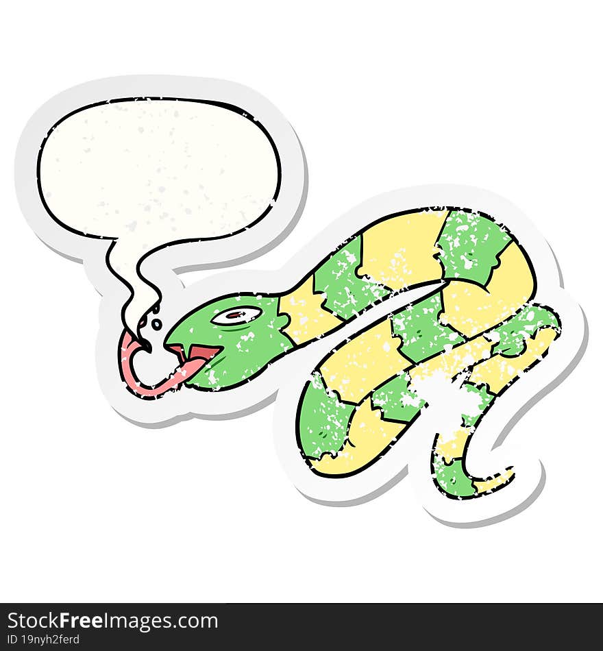 cartoon hissing snake and speech bubble distressed sticker