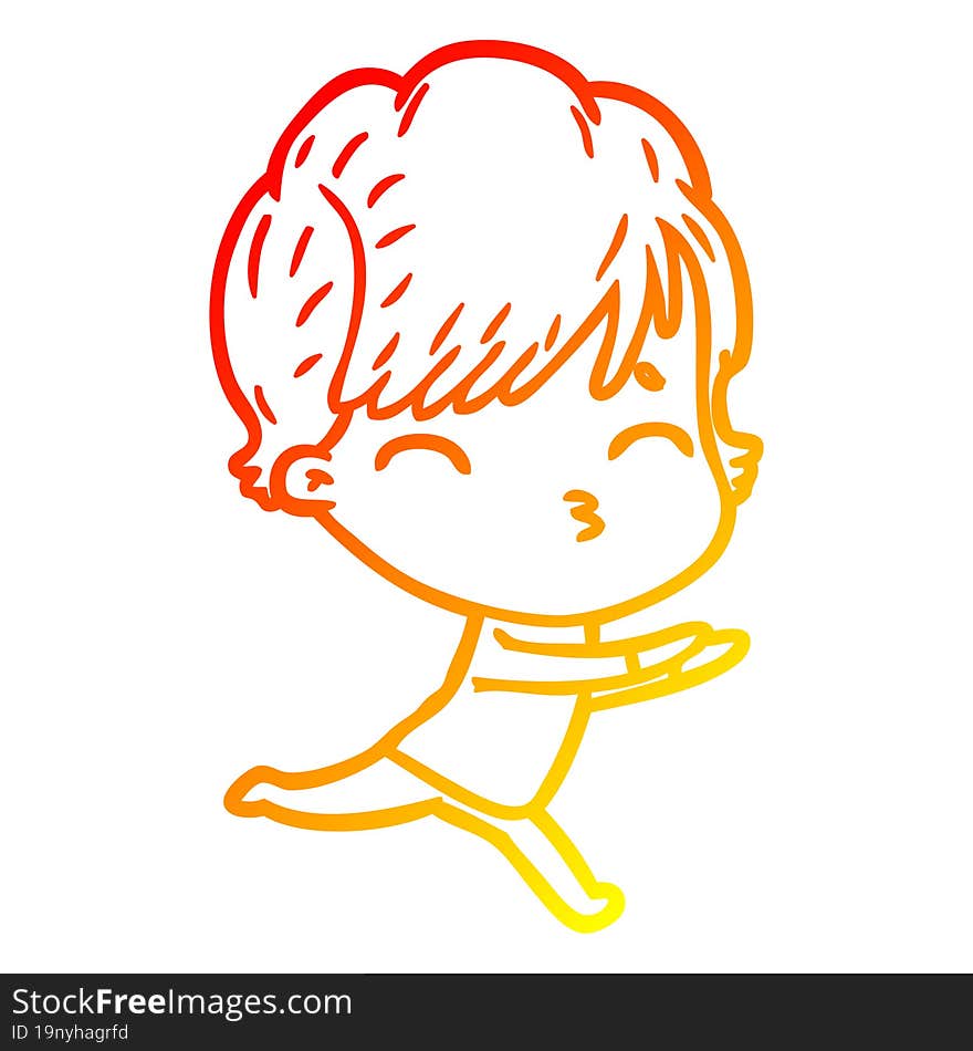 Warm Gradient Line Drawing Cartoon Woman Thinking