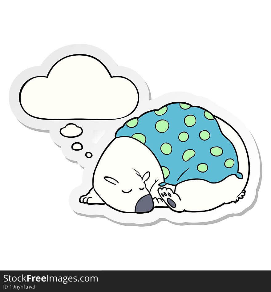 Cartoon Polar Bear Sleeping And Thought Bubble As A Printed Sticker