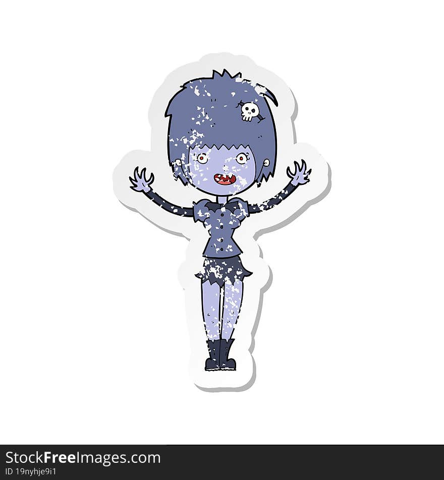 retro distressed sticker of a cartoon vampire girl