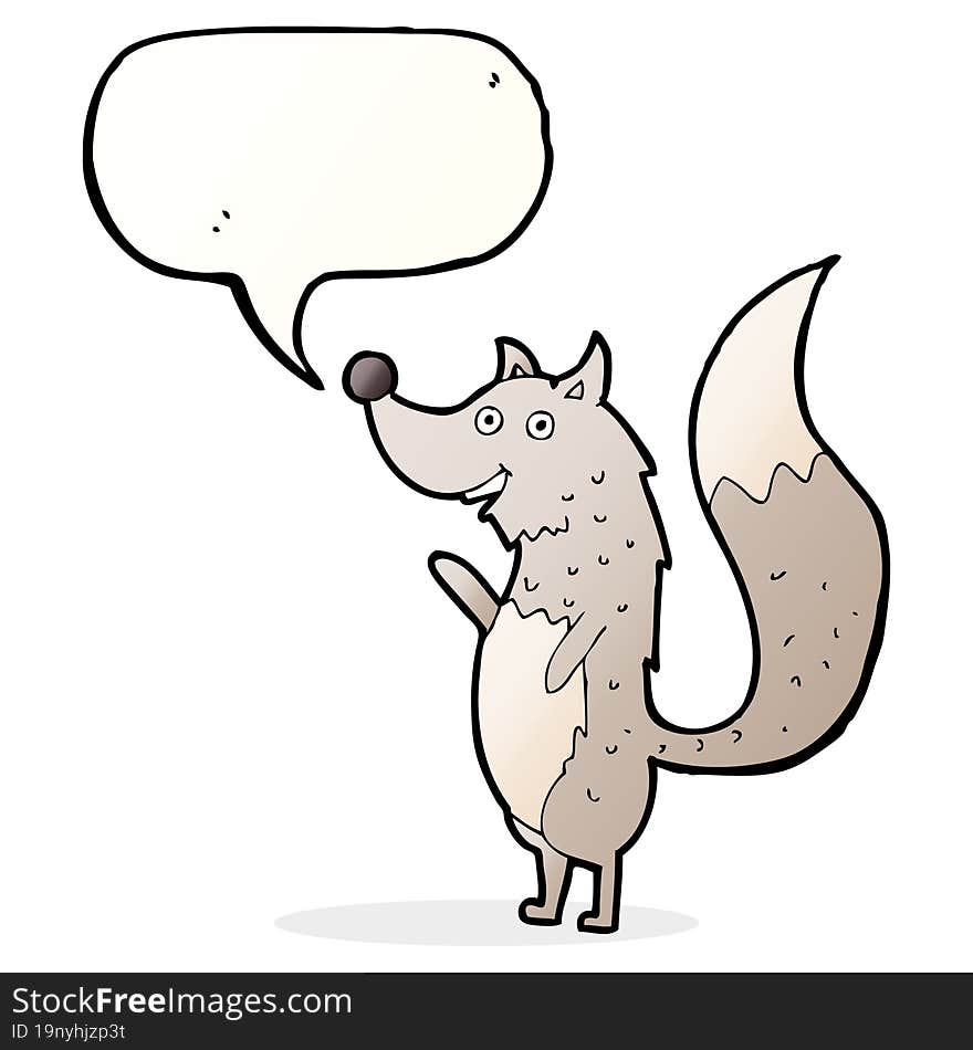 Cartoon Waving Wolf With Speech Bubble