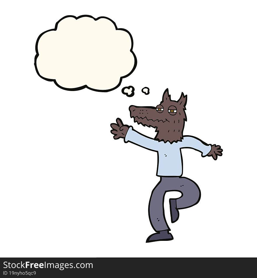 Cartoon Happy Wolf Man With Thought Bubble