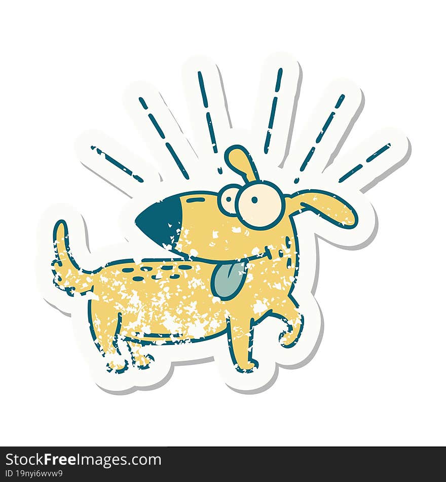 grunge sticker of tattoo style happy dog