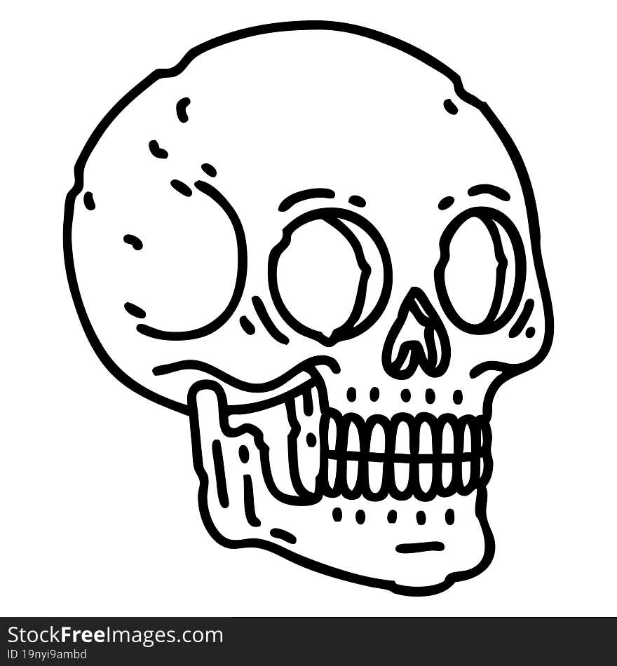 tattoo in black line style of a skull. tattoo in black line style of a skull