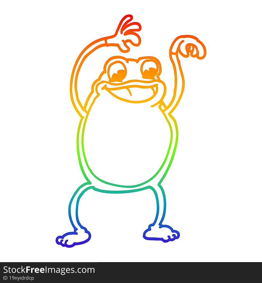 rainbow gradient line drawing of a cartoon frog