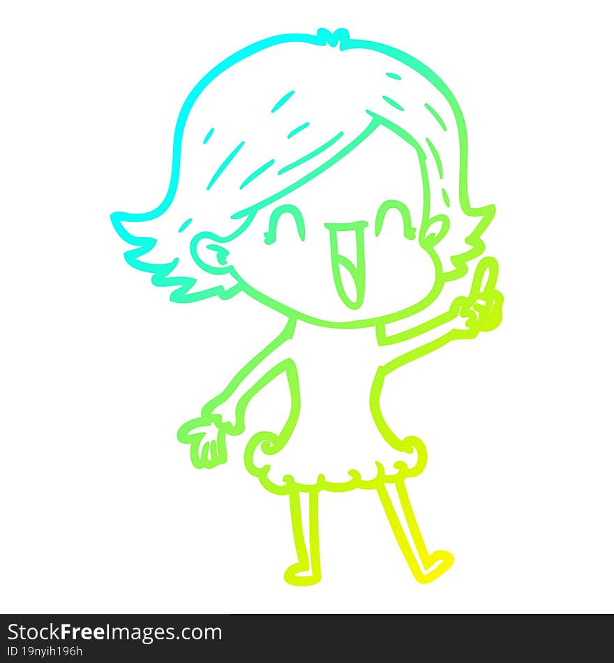 cold gradient line drawing cartoon happy woman