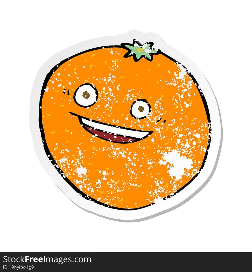 retro distressed sticker of a happy cartoon orange