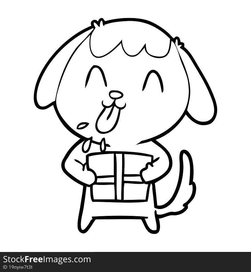 cute cartoon dog with christmas present. cute cartoon dog with christmas present