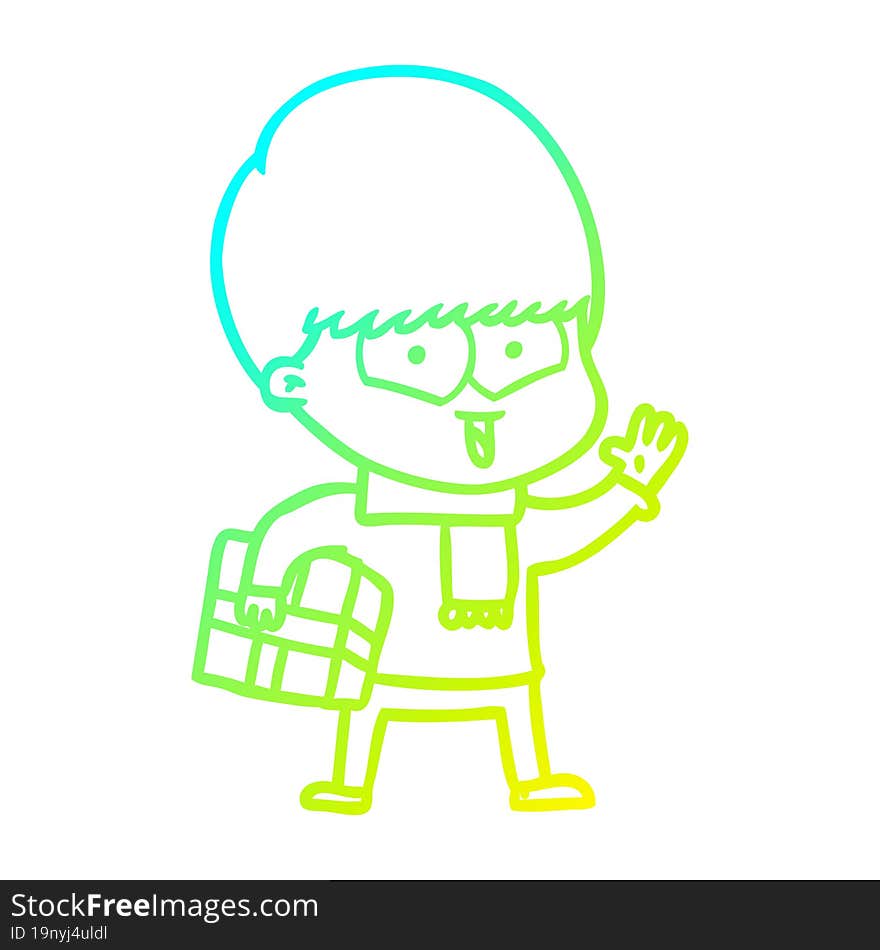 Cold Gradient Line Drawing Cartoon Happy Boy