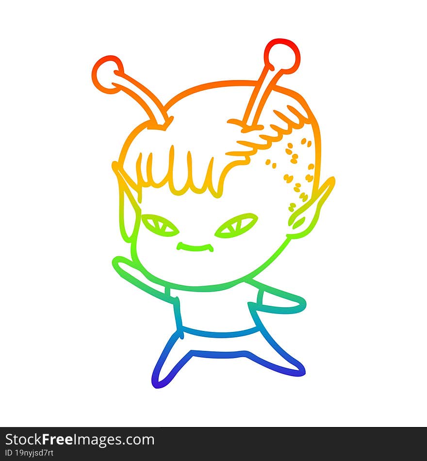 rainbow gradient line drawing cute cartoon alien girl