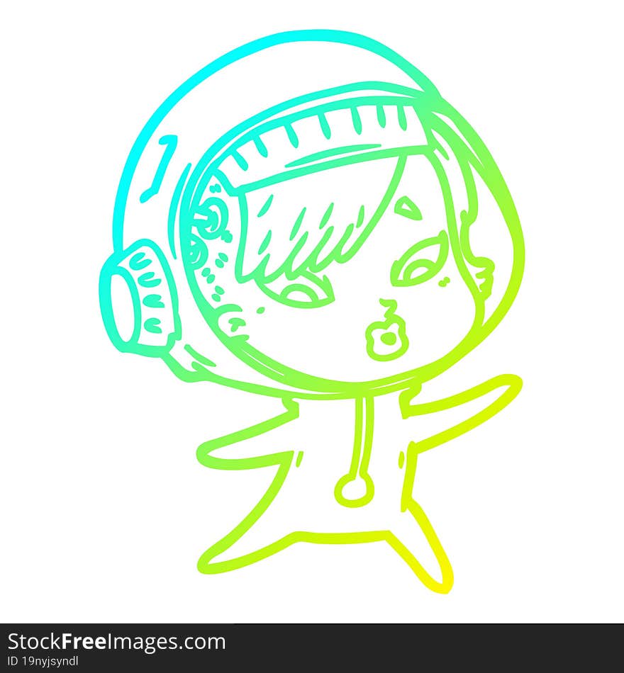 cold gradient line drawing of a cartoon astronaut woman