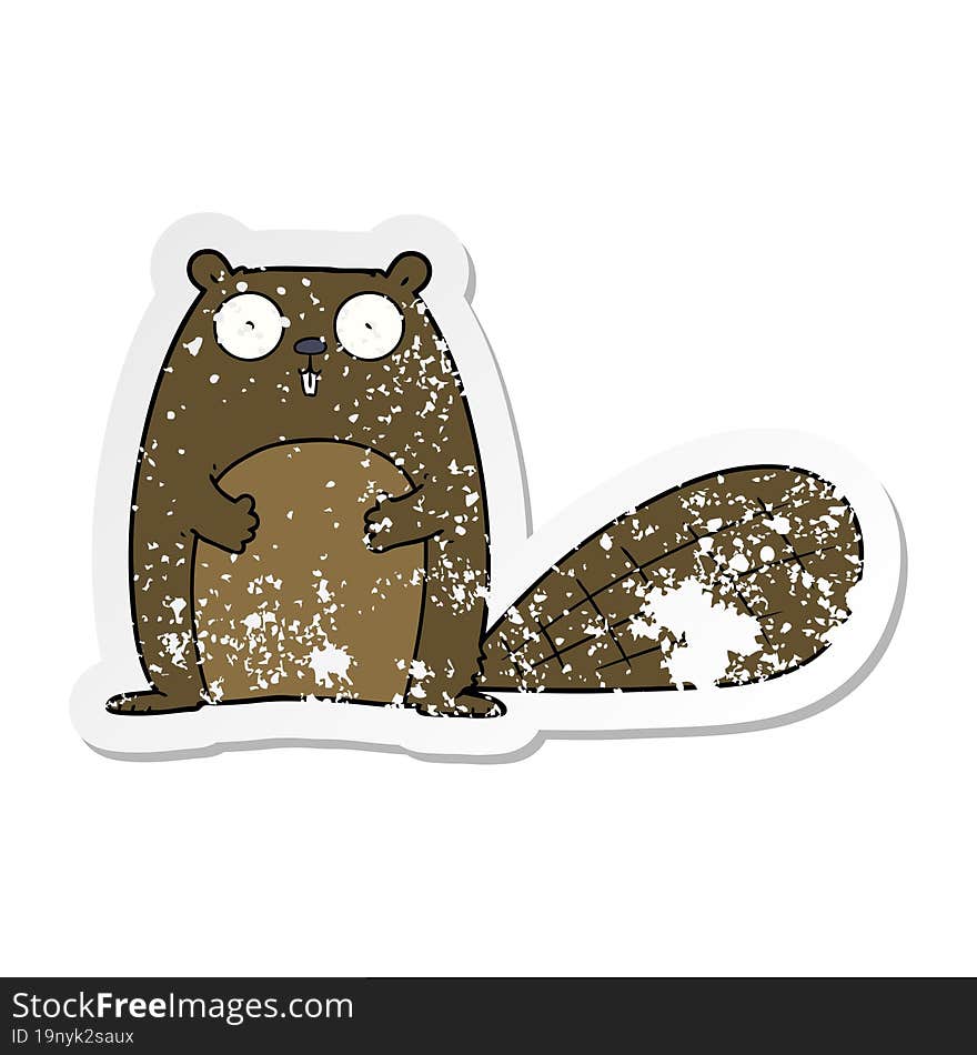 Distressed Sticker Of A Cartoon Beaver