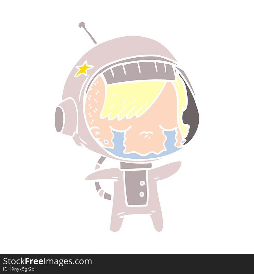 Flat Color Style Cartoon Crying Astronaut Girl