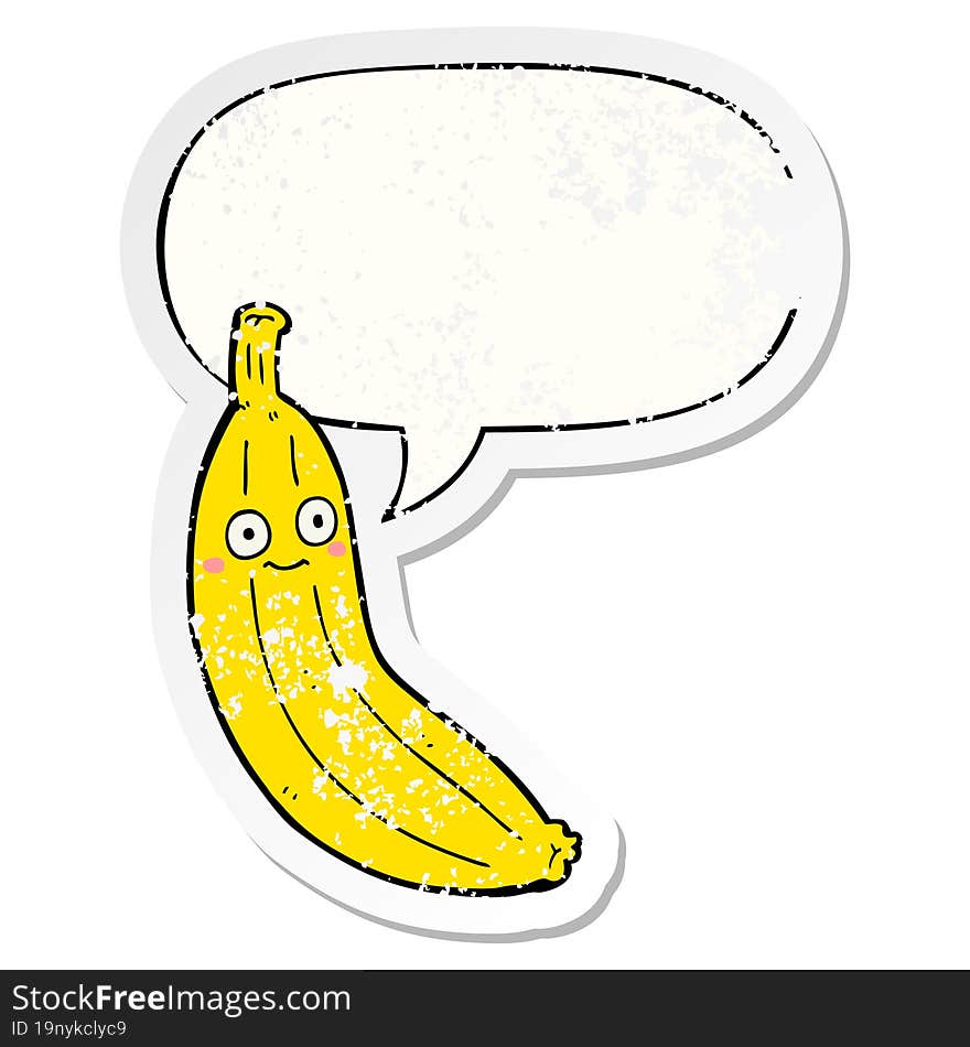 cartoon banana and speech bubble distressed sticker