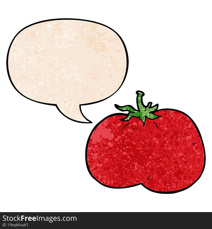 cartoon tomato and speech bubble in retro texture style