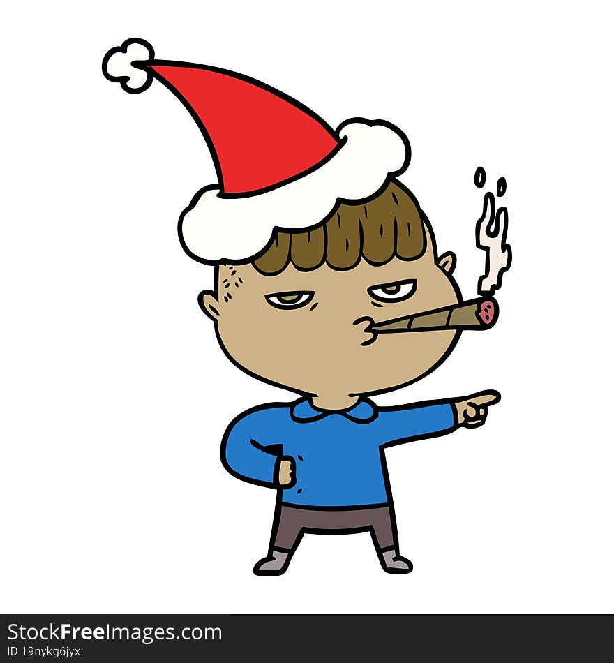 Line Drawing Of A Man Smoking Wearing Santa Hat