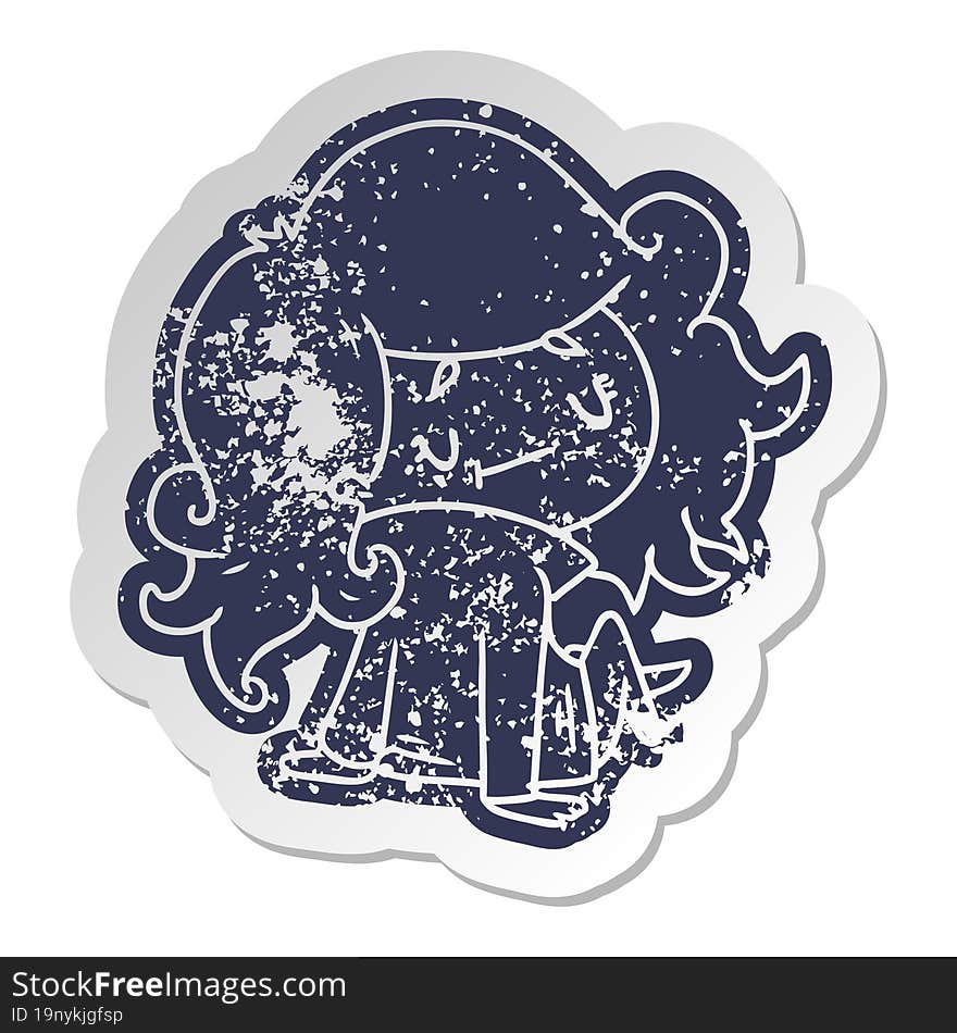 distressed old cartoon sticker of a cute kawaii girl. distressed old cartoon sticker of a cute kawaii girl