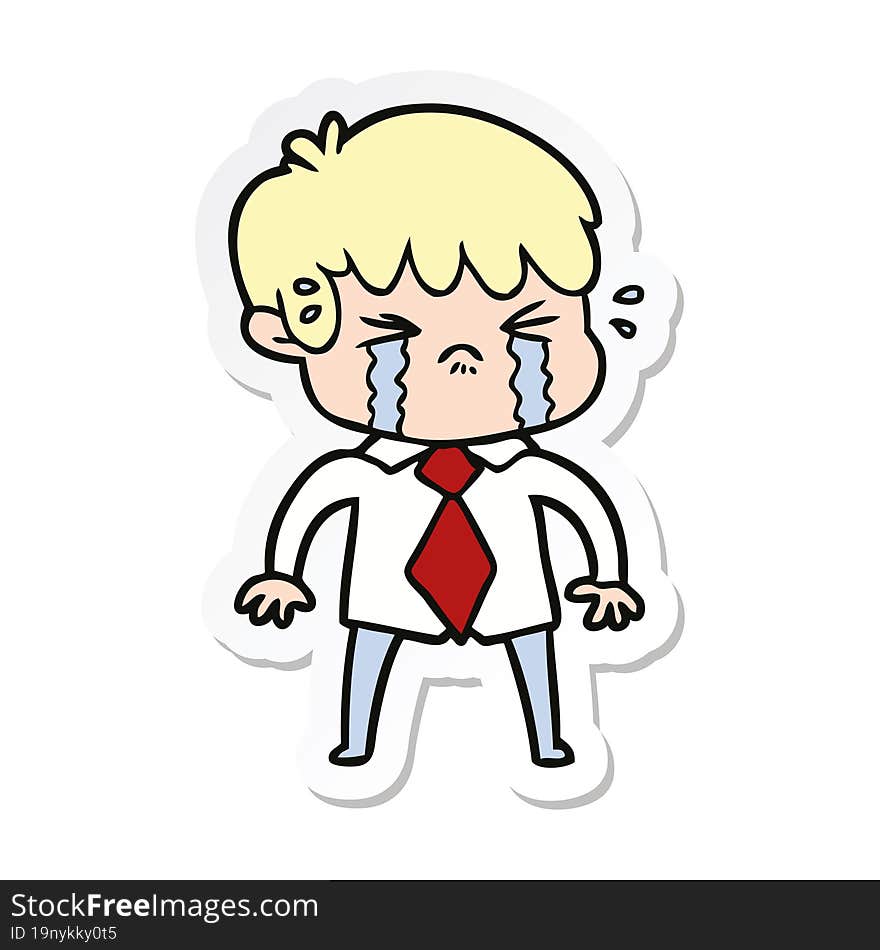 sticker of a cartoon boy crying