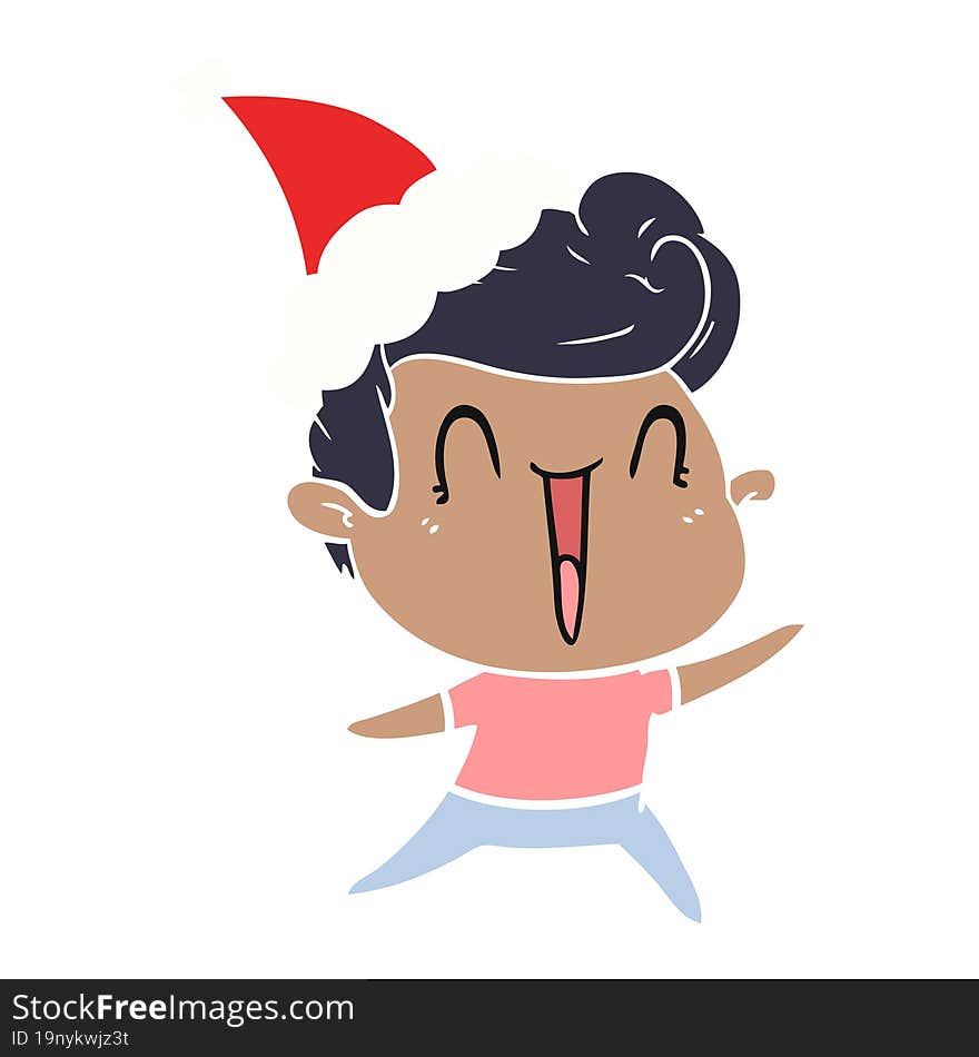 Flat Color Illustration Of A Excited Man Wearing Santa Hat