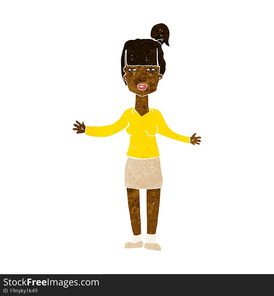 cartoon woman shrugging shoulders