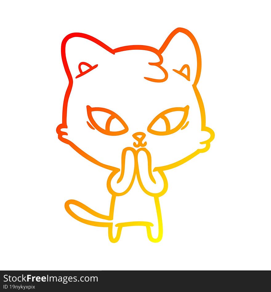 warm gradient line drawing of a cute cartoon cat